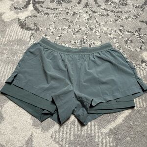 Mono B Lined Athleisure Dolphin Slate Green Grey Workout Shorts